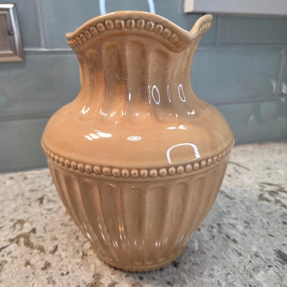 Retired Homestead by At Home America Gold Ceramic Pitcher Beaded Farmhouse Decor